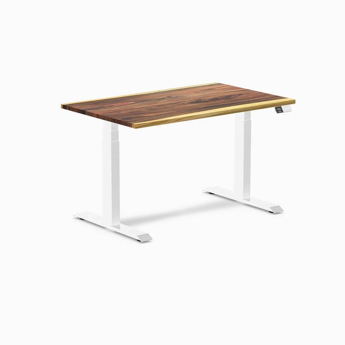 Desky Dual Sit To Stand Saman Hardwood Desk 120x75cm White Frame