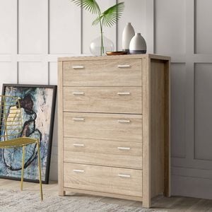 HOMFURN 5-Drawer Chest in Natural Wood