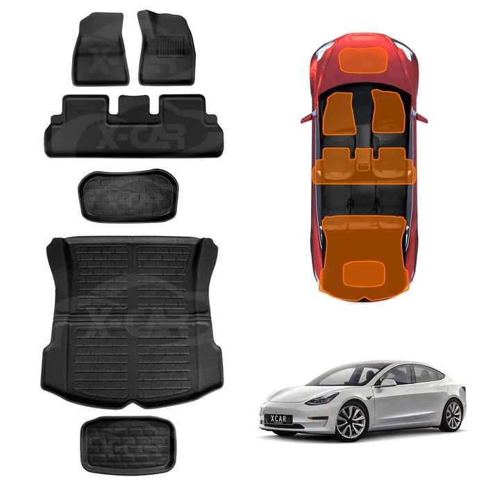 Floor Mats Boot Liner Set For Tesla Model 3 2019-2023 All Weather Heavy Duty Xpe Rear Front Cargo Trunk Cover Luggage Tray