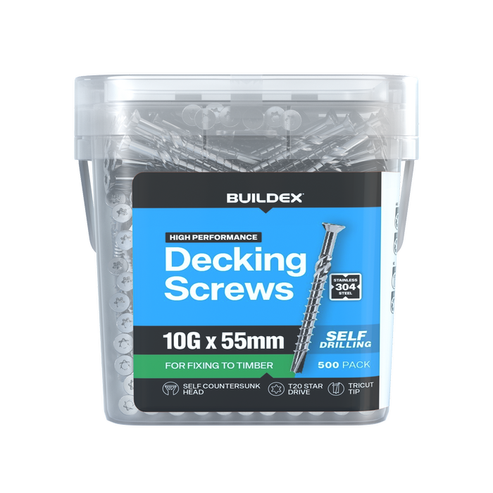 Buildex 10G x 55mm 304 Stainless Steel Decking Screws - 500 pack