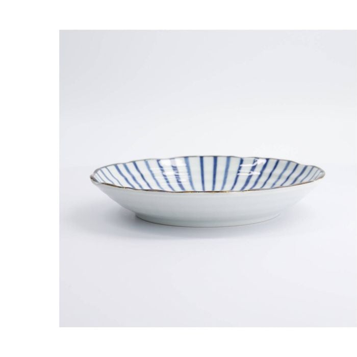 Tokyo Design Plate Natsu Tokusa Blue Stripe Porcelain Microwave Safe 22cm