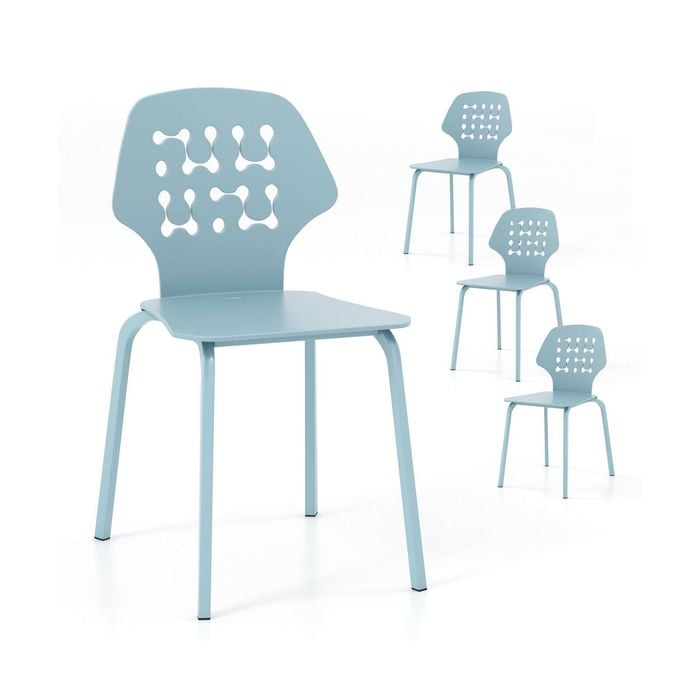 Costway 4x Dining Chairs W/metal Legs Blue