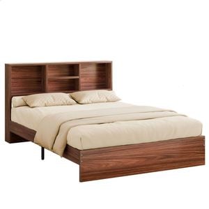 ALFORDSON Wooden Bed Frame Queen with Bookshelf