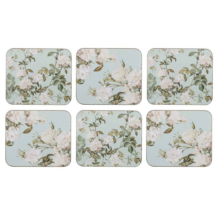 6PK Ashdene Elegant Rose 11cm Hardboard/Cork Coaster Square - Mint