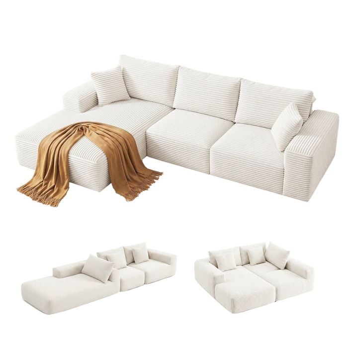 Artiss 3 Seater Modular Sofa Bed Sectional Boneless Couch for Living Room Corduroy Compressed Sofa