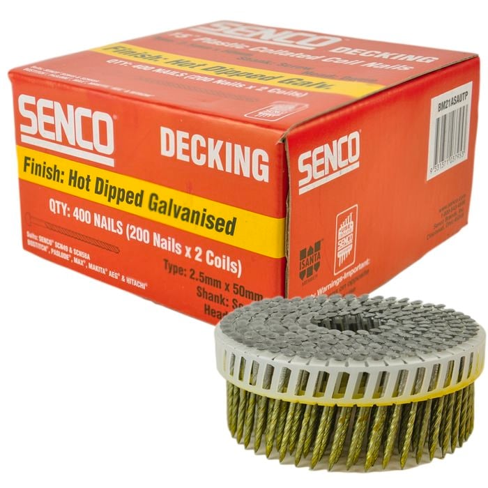Senco 50 x 2.5mm Collated Coil Nail Dome Head Screw Shank - 400 Pack