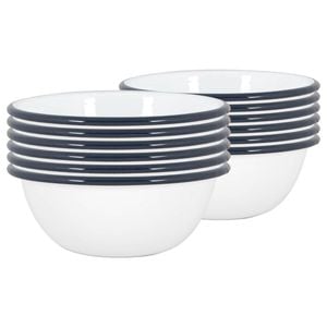 Argon Tableware 16cm Coloured Enamel Bowls - Set Of 12 - Navy Lightweight Metal Camping Serving Bowls For Snacks, Pasta, Salad