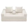 Ufurniture 160cm Convertible 2 Seater Sofa Bed W/ 2 Pillow Side Pocket Cupholder No Assembly Corduroy Loveseat Sofa Beige