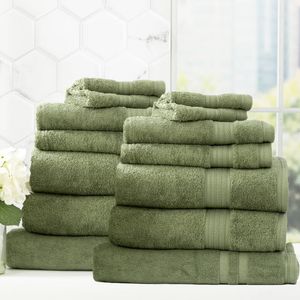 14pc Renee Taylor Stella Hand/Bath Towel/Mat Set Soft Bamboo Cotton 650GSM Jade