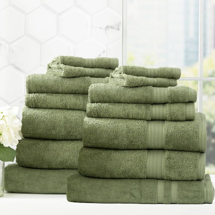 14pc Renee Taylor Stella Hand/Bath Towel/Mat Set Soft Bamboo Cotton 650GSM Jade