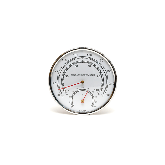 Heavenly Saunas Red Cedar With Silver Panels Thermometer and Hygrometer