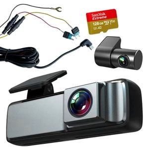 Elinz Dual Lens No Screen Dash Cam 1080P Rear Camera 720P WiFi App Control Supercapacitor 128GB U3 Card Hardwire Kit