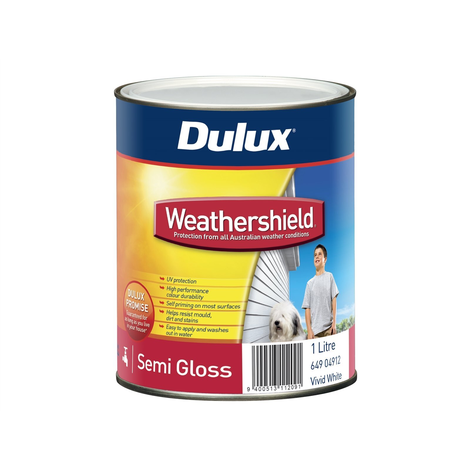 Dulux 1L Weathershield Vivid White Semi Gloss Paint product image
