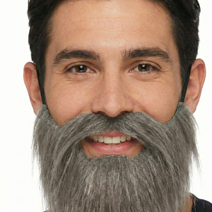 PARTY BEARD Moustache Costume Fancy Dress Mustache Halloween Fake Facial Hair Grey