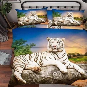 3D Stone Tiger 123 Bedding Set Pillowcases Quilt Duvet Cover Set Queen King