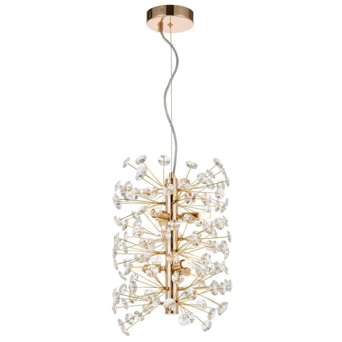 Telbix Lerida Modern Pendant Hanging Lamp Light Metal Crystal Gold Clear Gloss