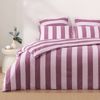 Dreamaker Bowie Washed Cotton Yarn Dyed Stripe Quilt Cover Set Mauve/Cherry King Bed