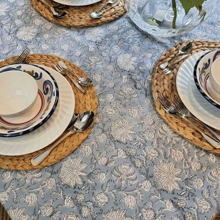 Rectangle Tablecloth Table Cover Flower Pattern Dining Table Cloth Hamptons Blue - Bunnings ...