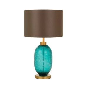 Telbix Manolo Modern Table Desk Lamp Light Metal Lazurite Fabric Brown Antique Gold Teal