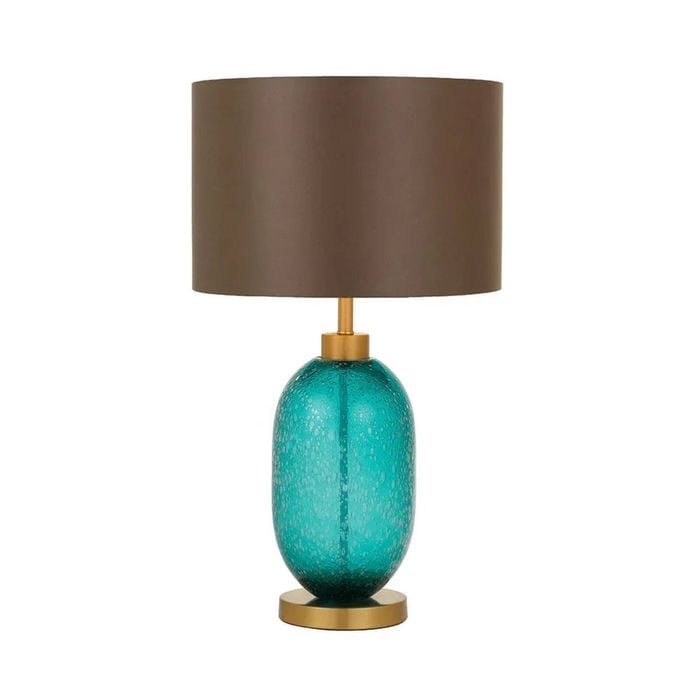 Telbix Manolo Modern Table Desk Lamp Light Metal Lazurite Fabric Brown Antique Gold Teal