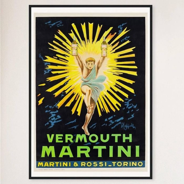 Galrie Vintage Vermouth Martini Rossi Torino Advertising Poster for Home Decor, Black Frame, 70 x 100cm (28 x 40inch)