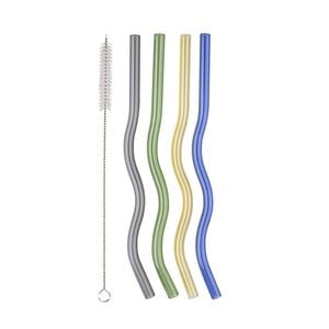 Appetito Set 4 Glass Wiggly Straw With Brush