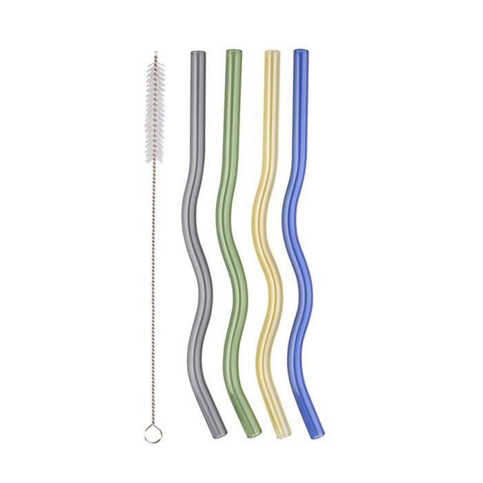 Appetito Set 4 Glass Wiggly Straw With Brush