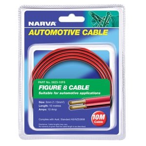 Narva 10A 3mm Red(Black Tracer) Twin Core Figure 8 Cable - 10m