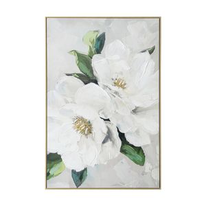 Urban Style Brushmarks Embellished Canvas Painting Artwork White Magnolia 1225mm