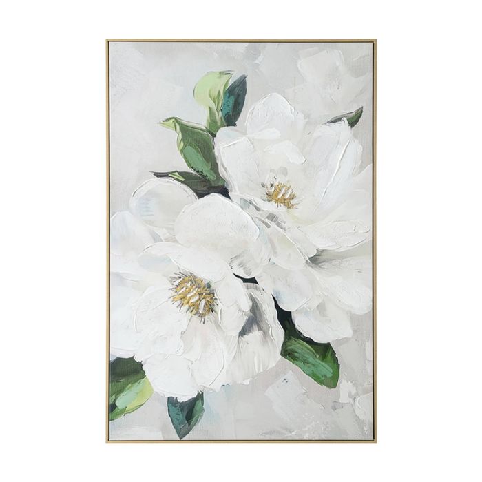 Urban Style Brushmarks Embellished Canvas Painting Artwork White Magnolia 1225mm