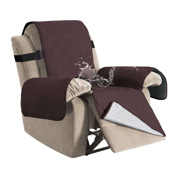 Smarcute 1 Seater Waterproof Recliner Chair Cover Sofa Protector Non Slip Brown