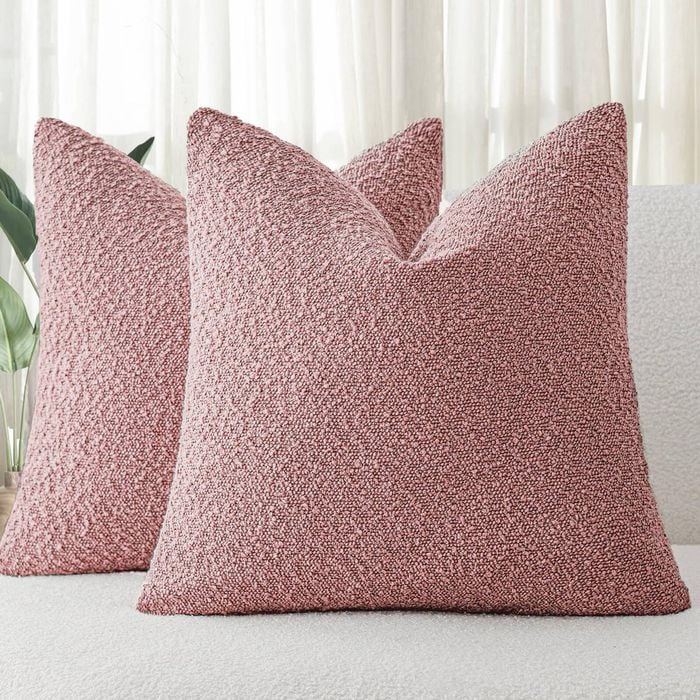 Gioia Casa Twin-pack Bouclé Cushion Covers - Soft Textured Polyester With Hidden Zipper (pink, 45cm X 45cm)