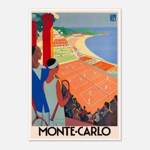 Galrie Monte Carlo Vintage Tennis Travel Poster - Perfect Wall Art for Any Space, Poster Only, A2 42 x 60cm (16 x 24inch)