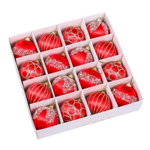 Catzon 16 Pcs Shiny Christmas Baubles Silk Wrapped with Rhinestone Sequins for Party Decor-Red