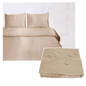 Bloomington Camellia Satin Embroidery Quilt Cover Set Latte Queen