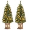 Costway 2pcs 1.25M Potted Artificial Christmas Tree w/Pine Needles Entrance Entryway