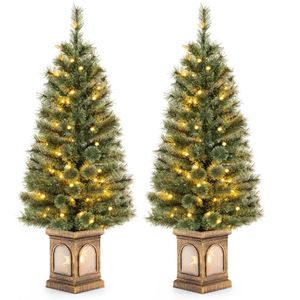 Costway 2pcs 1.25M Potted Artificial Christmas Tree w/Pine Needles Entrance Entryway