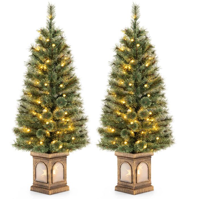 Costway 2pcs 1.25M Potted Artificial Christmas Tree w/Pine Needles Entrance Entryway
