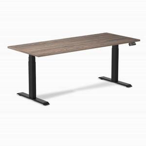 Desky Dual Sit To Stand Natural Walnut Melamine Desk 180x75cm Matte Black Height Adjustable Legs