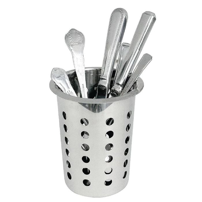 Olympia Round Cutlery Basket Stainless Steel 140h X 113w X 112dmm Dishwasher Safe Commercial Kitchen Storage