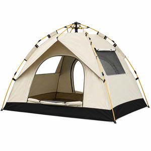 Tasman 4 Person Tent Camping Hiking Festival Sleeping (Two Doors, Two Windows) - Yellow | L | Dome