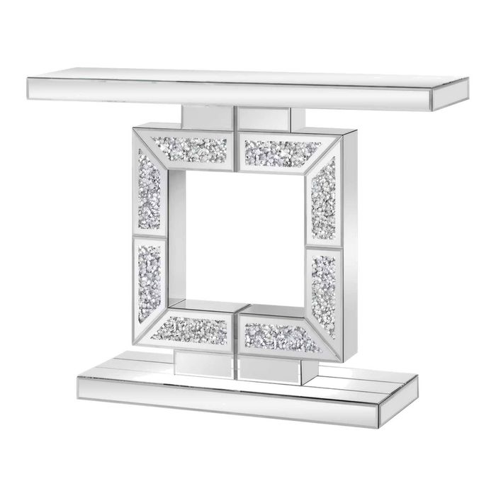 P&P Mirrored Entryway Furniture with Unique Diamond Inlaid Tabletop and Anti Tipping Base