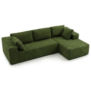 Advwin 277cm L Shape 3 Seater Sofa w/ Oversized Chaise Corduroy Modular Compressed Sofa No Assembly Green