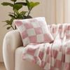 Dreamaker Checkered Plush Cushion Pink & Cream - 50 x 50cm