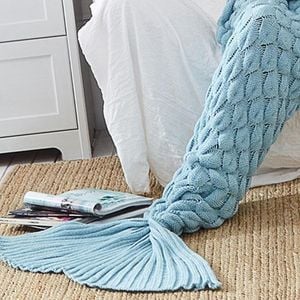 CottonMore Knitted Mermaid Tail Blanket Home Decor Acrylic Throw Rug 195cmx90cm - Blue