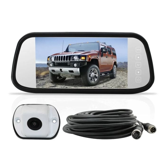 Elinz K Series 7" Replacement Mirror Ahd Monitor Surface Mount 1080p Rear Camera White 10m Cable