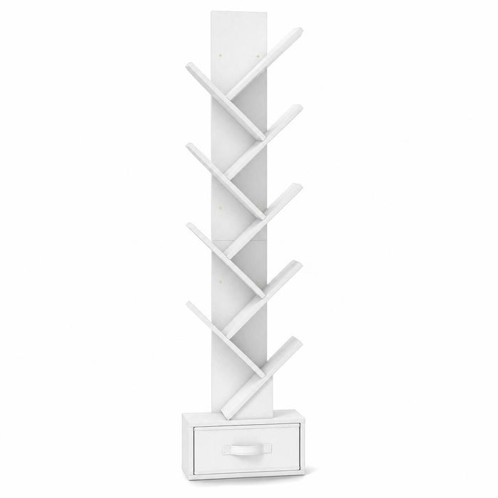Costway 10-tier Tree Bookcase w/CD Storage Rack, White