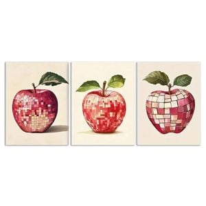 3pcs A Red Apple Nature Pattern Print 100% Australian Made 3 x 40x60cm (Metal Print)