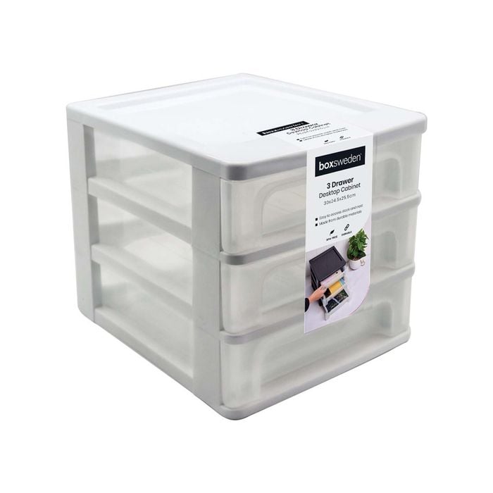 Boxsweden 30 x 24.5 x 25.5cm White 3 Layer Storage Drawer