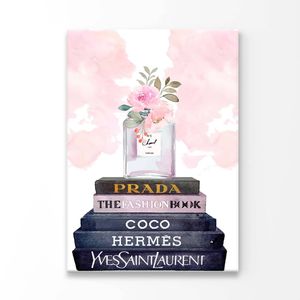 Fashion Logos With Pink Perfume Print 100% Australian Made 100x150cm (Stretched Canvas)